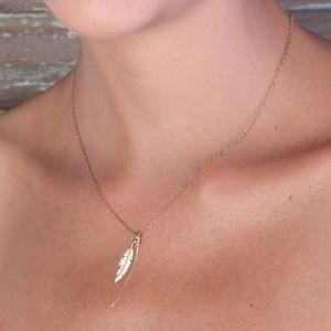 Gold necklace, Feather necklace, fe..
