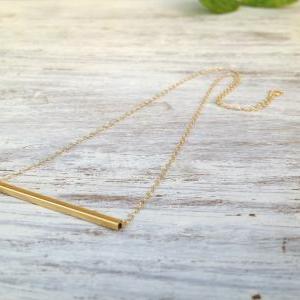 Gold Necklace, Tube Necklace, Bar Necklace, Simple..