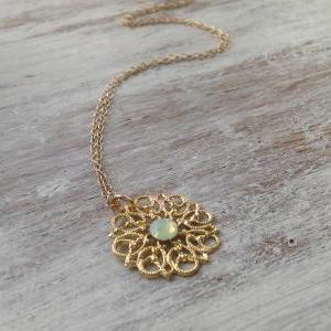 gold necklace, Gold flower necklace..
