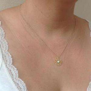 gold necklace, Gold flower necklace..