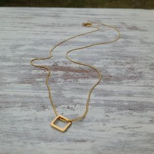 Necklace, gold necklace, square gol..