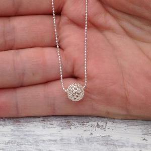 Sterling Silver Necklace, Ball Necklace, Tiny..