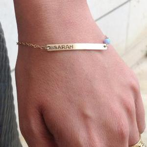 Personalized bar bracelet, gold bar..