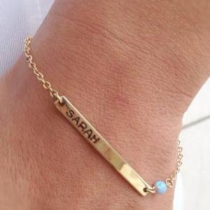 Personalized bar bracelet, gold bar..