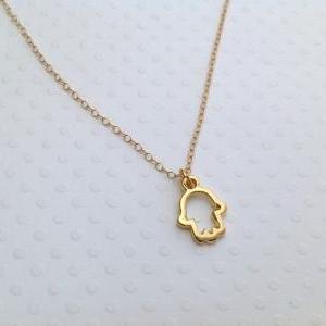 Gold Necklace, Gold Hamsa Necklace, Tiny Hamsa,..