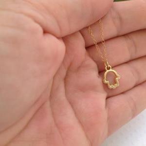 Gold Necklace, Gold Hamsa Necklace, Tiny Hamsa,..