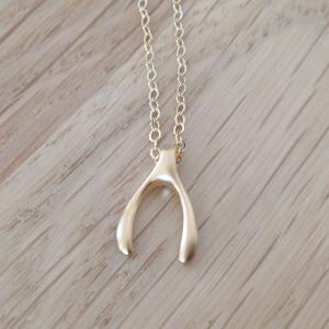 Gold Necklace, Gold Wishbone Necklace, Simple..