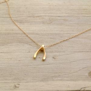 Gold Necklace, Gold Wishbone Necklace, Simple..