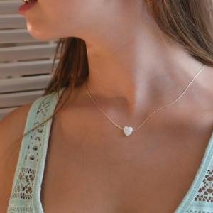 Gold Necklace, Heart Necklace, Opal Heart..