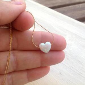 Gold Necklace, Heart Necklace, Opal Heart..