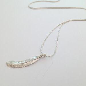 Feather Necklace, Silver Necklace, Silver Feather..
