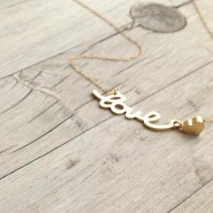 Gold Necklace, Love Necklace,heart Bead, Simple..