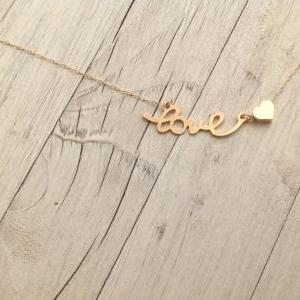 Gold Necklace, Love Necklace,heart Bead, Simple..