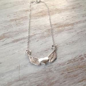 Silver Necklace, Heart And Wings Necklace,..