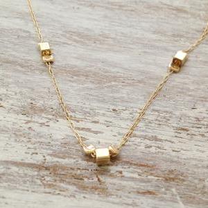 Gold Necklace, Bead Necklace, Gold Filled..