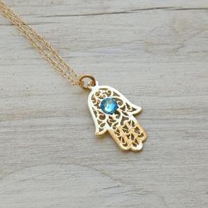 Gold Necklace, Gold Hamsa Necklace, Hamsa Jewelry,..