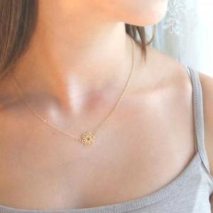 gold necklace, gold flower necklace..