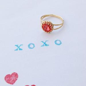 Gold Ring, Gold And Red , Gold Filled Ring,..