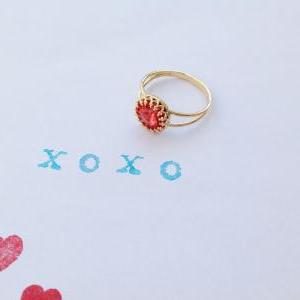 Gold Ring, Gold And Red , Gold Filled Ring,..