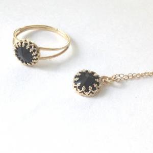 Set Of Gold Ring And Necklace, Gold And Black ,..