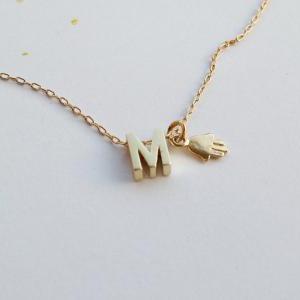 gold necklace, Initial necklace, pe..