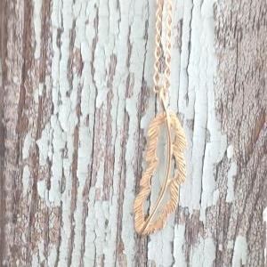 Long Necklace, Long Gold Necklace, Feather..
