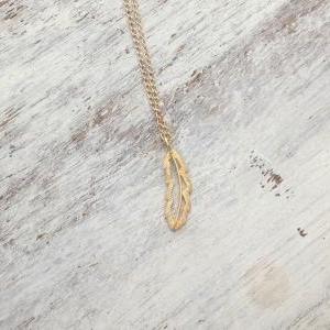 Long Necklace, Long Gold Necklace, Feather..
