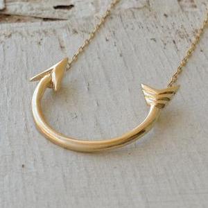 gold necklace, arrow necklace, curv..