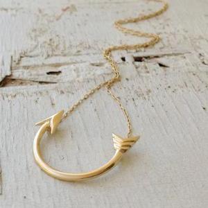 gold necklace, arrow necklace, curv..