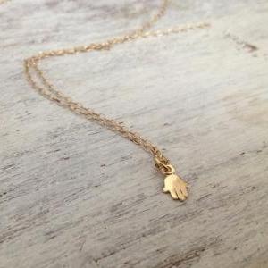 Gold Necklace, Gold Hamsa Necklace, Tiny Hamsa..