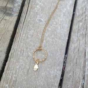 Gold Necklace, Gold Hamsa Necklace, Tiny Hamsa..
