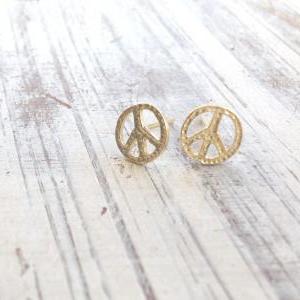 Gold Earrings, Peace Earrings, Simple Gold..