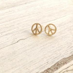 Gold Earrings, Peace Earrings, Simple Gold..