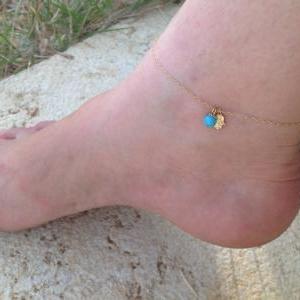 Gold Anklet, Hamsa Anklet, Turquoise Anklet, Luck..