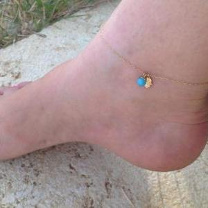 Gold Anklet, Hamsa Anklet, Turquoise Anklet, Luck..