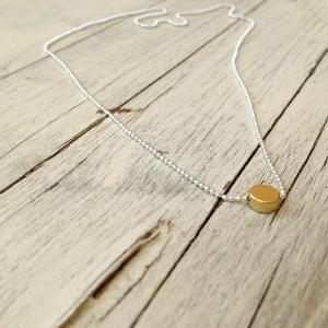 silver and gold necklace, gold dot ..