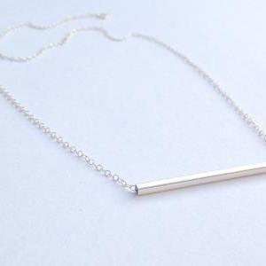 Silver Necklace, Tube Bar Necklace, Simple..