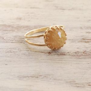 Gold Ring, Gemstone Ring, Yellow Rutile Quartz..
