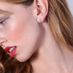Gold earrings, crystal stud earring..