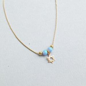 Gold necklace, opal necklace,star o..