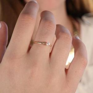 Thin Gold Ring, Pearl Ring, Stacking Rings,..