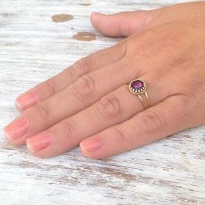 Set Of 3 Rings- Gold Ring, Amethyst Ring, Cocktail..
