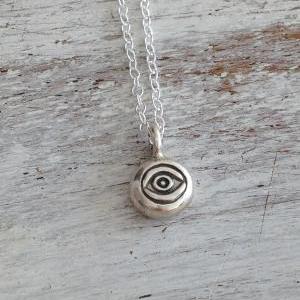 Evil Eye Necklace, Sterling Silver Necklace, Luck..
