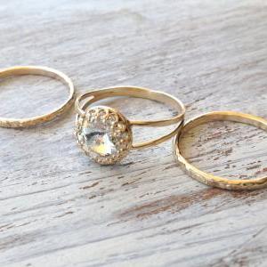 Set Of 3 Rings - Gold Ring, 3 Stacking Ring,..