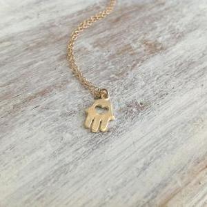 Hamsa Necklace, Tiny Gold Necklace, Everyday..