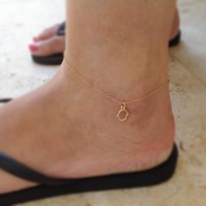 Gold anklet, gold filled hamsa ankl..