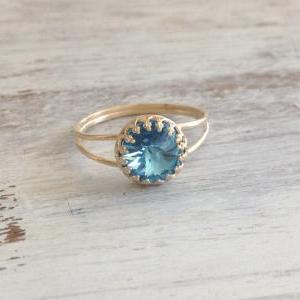 Gold ring, aquamarine ring, cocktai..