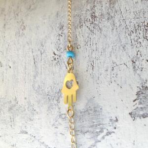 - Gold Bracelet, Hamsa Bracelet, Turquoise..