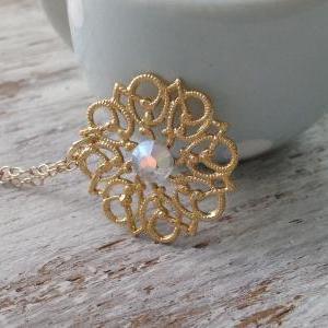 Gold Necklace, Gold Flower Necklace, Delicate..