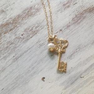 Gold Necklace, Gold Key Necklace, Delicate..
